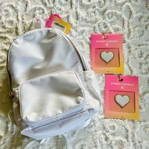 BNWT White Stoney Clover Lane Backpack w/ 2 Heart Patches